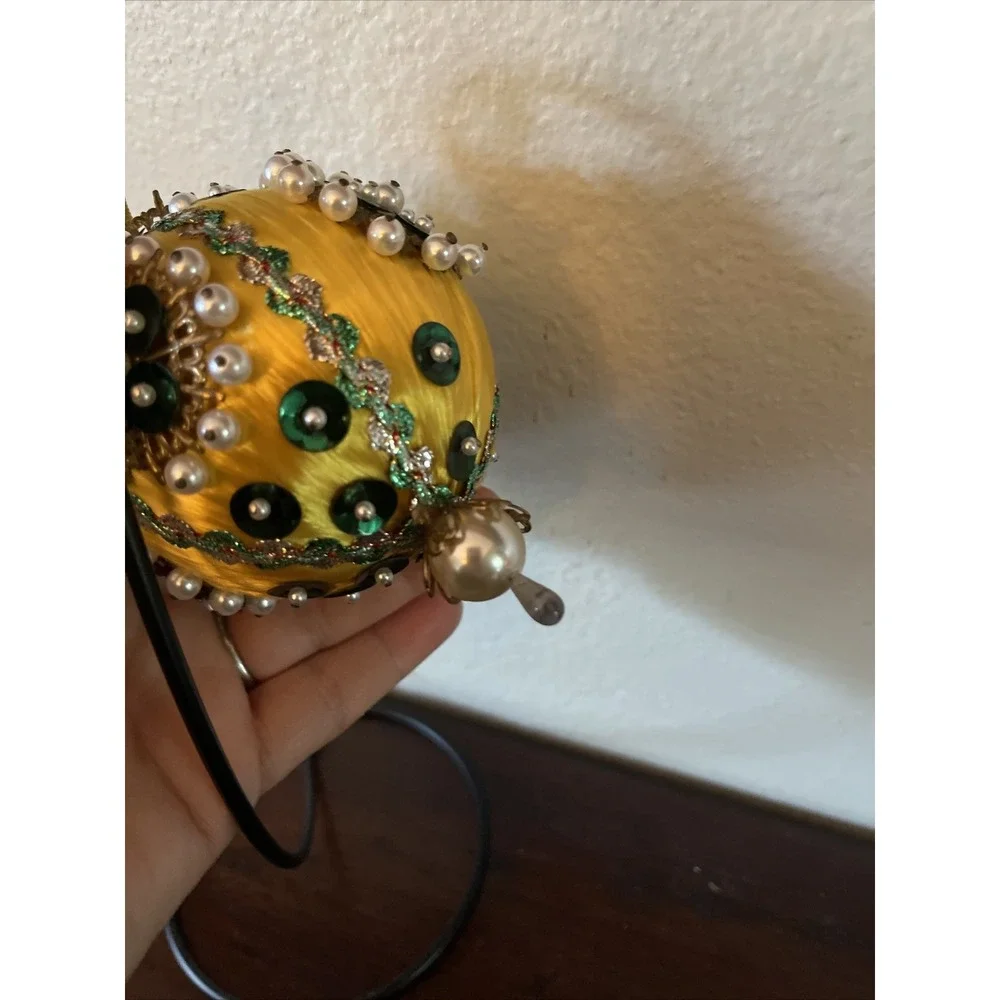 Vintage Bead Sequin Push Pin Christmas Tree‎ Ornament Gold Completed AS IS